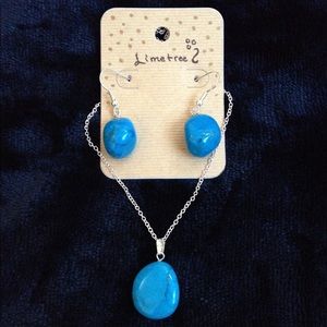 Blue Howlite Gemstone Earring and Necklace Set